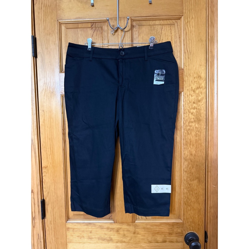 St Johns Bay Secretly Slender Black Capri Pants Womens 12 Mid Rise Slimming New